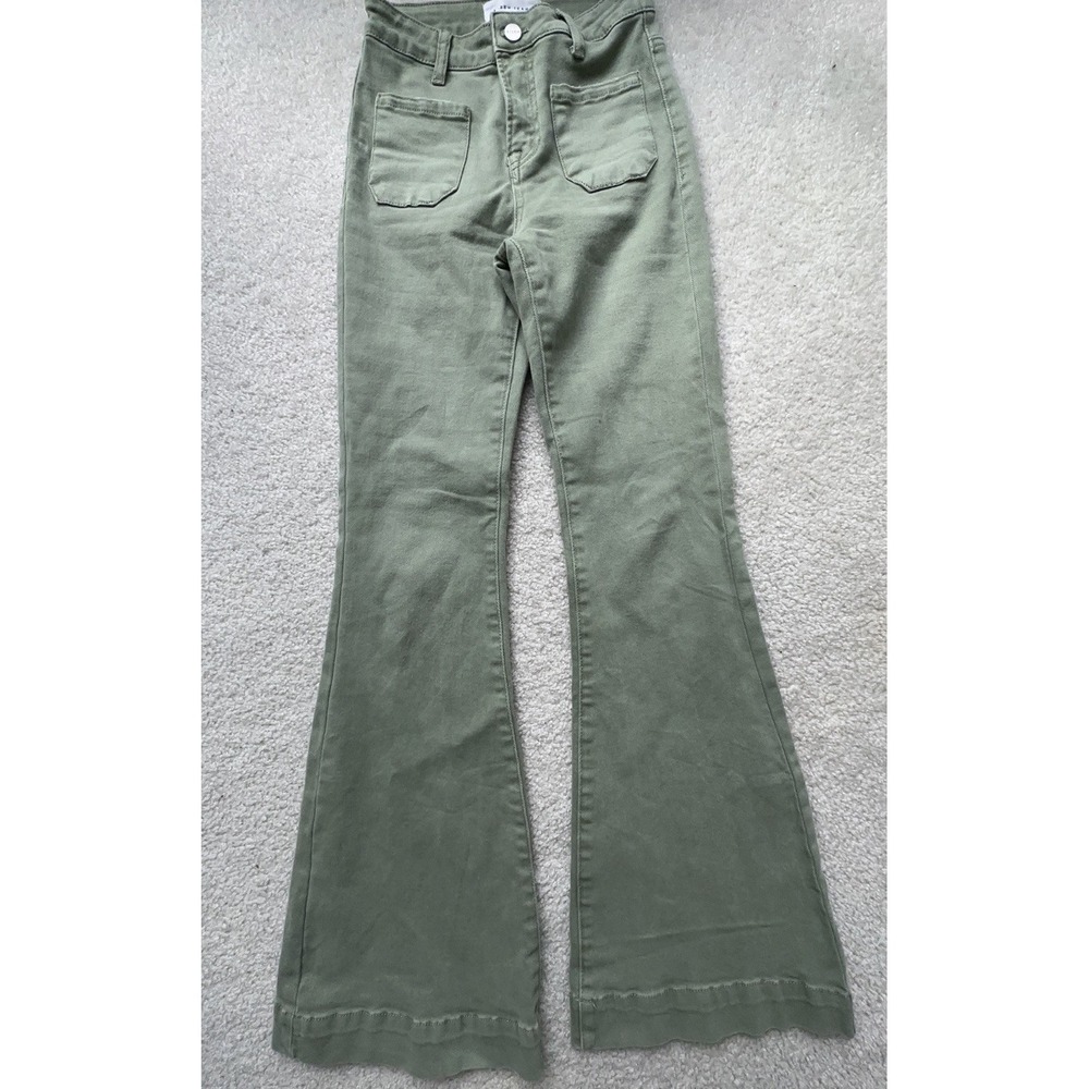 Risen - High Rise Patch Pocket Bell Bottom Jeans Size 0/24 Inseam 32" Olive - Picture 5 of 12